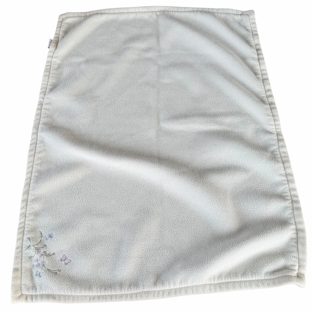 Y2K Fleece Baby Blanket Embroidered Butterflies Flowers Yellow Purple Pink 29x39